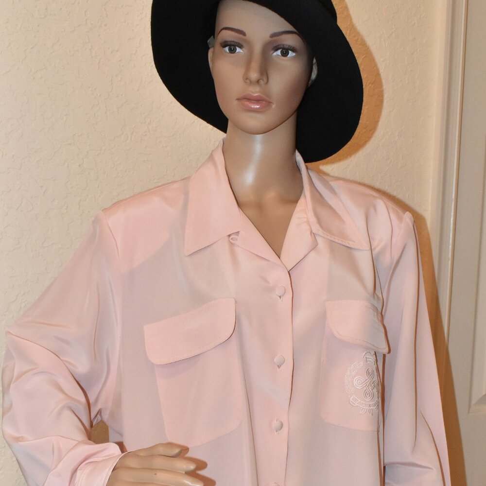 Vintage Silky-soft, pastel pink, long-sleeve Blouse US 16 by Benardi